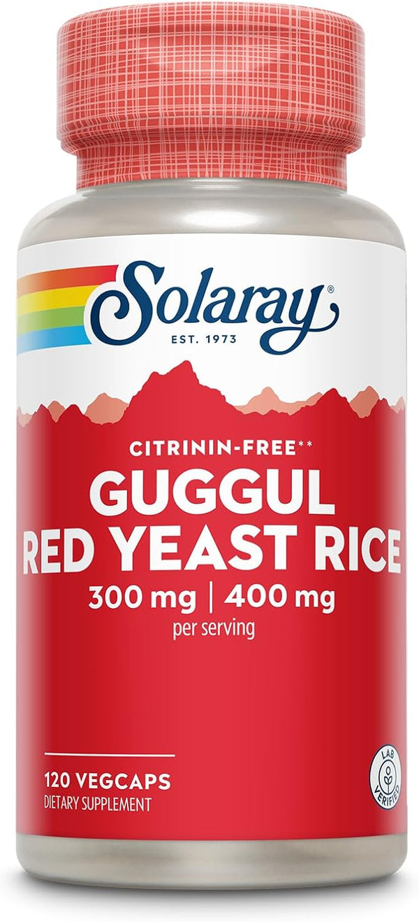 SOLARAY Guggul Gum Extract & Red Yeast Rice, 60 Servings, 120 VegCaps - Healthy Cardiovascular Function Support