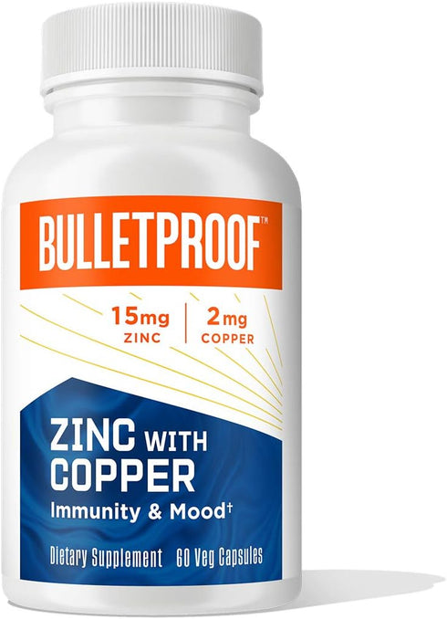 Bulletproof Zinc with Copper Capsules, 60 Count, Antioxidant Supplement for Immunity and Mood