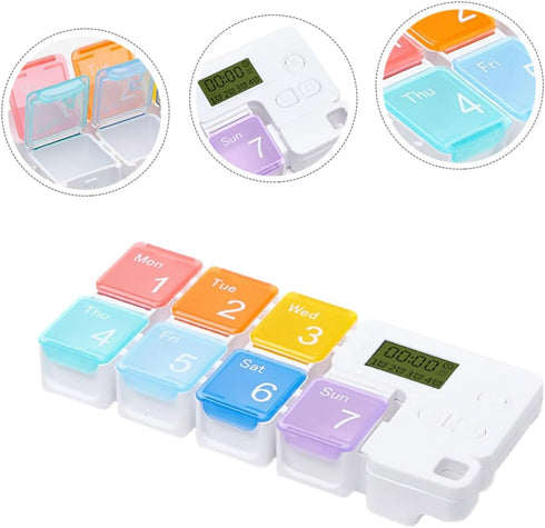 Weekly Pill Organizer Alarm Portable Medicine Case Compartments for Easy Dispensing Food-Grade Material Compact Design