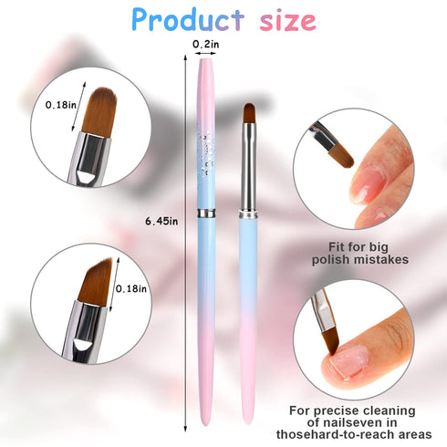Nail Art Clean Up Brush, 2Pcs Round & Angled Nail Polish Brushes for Professional Nail Art Design