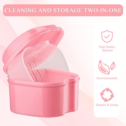 Zubebe 20 Pcs Denture Bath, Bulk Denture Holder with Strainer Basket, Dental Cup for Travel Cleaning, 5 Colors