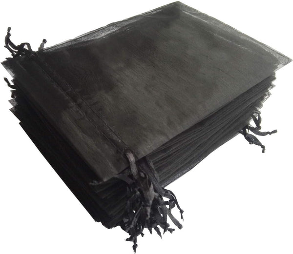 100 Pcs Per Pack 5x7 Black Gifts Wrap Bags, Organza Sheer Fabric Drawstring Transparent Mesh Bags for Favor
