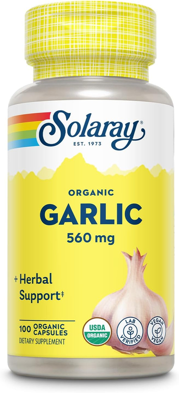 Solaray Organic Garlic Pills, 560 mg, Vegan, 100 Servings, Heart Health Support