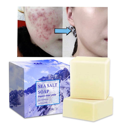 Natural Sea Salt Bar Soap (3.5 Oz Each, 2 PC, 7 oz.) for All Skin Types, Acne Treatment, Organic Goat's Milk