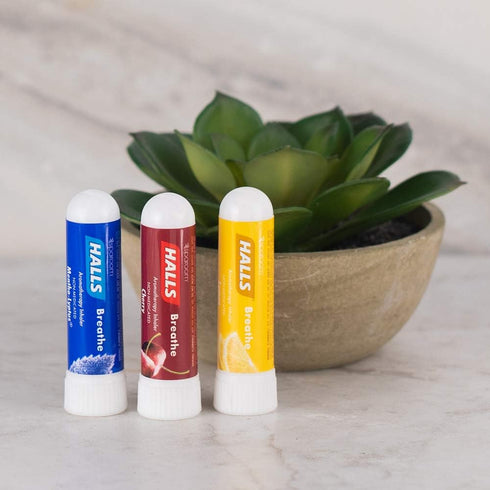 SpaRoom HALLS Breathe Menthol Aromatherapy Nasal Inhaler - 2 Pack | 100% Pure Essential Oils, Lemon Scent