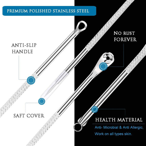 6PCS Dual Heads Blackhead Remover Kit, Pimple Comedone Extractor, Acne Blemish Removal, Premium Stainless Steel,