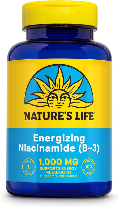 Nature's Life Energizing Niacinamide | 1000mg Vitamin B3 | 100 Tablets | High Potency, No Flush Niacin Supplement