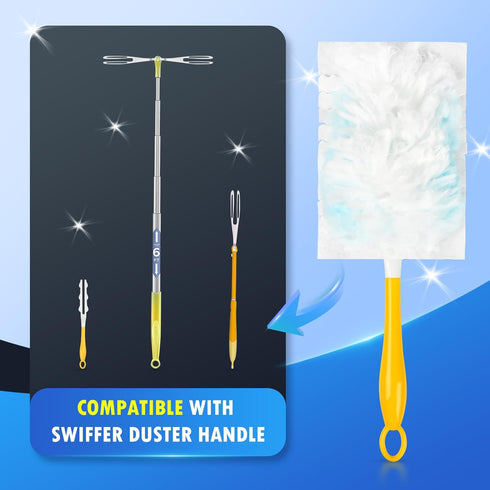 50 Count Heavy Duty Duster Replacement with 1 Handle, 180° Multi-Surface Feather Duster Refills Compatible with Swiffer