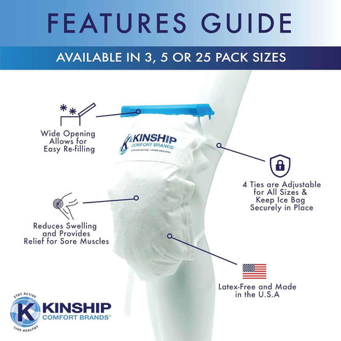 Refillable Ice Pack Wrap, Reusable Bag for Knee, Shoulder, Elbow, Neck, Ankle Pain Relief, Leak Resistant, Pack of 5