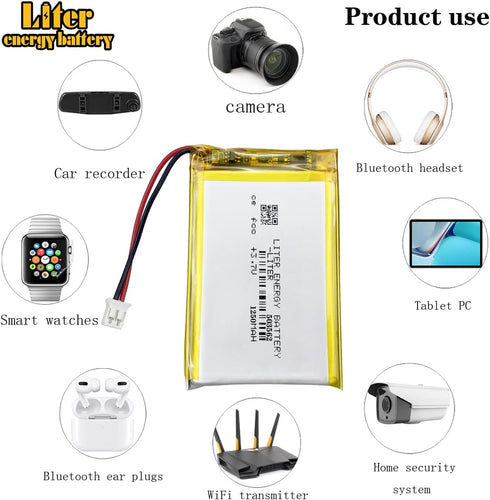 Liter 3.7V 1250mAh 503562 Lipo Battery Pack, Rechargeable Lithium Polymer with JST 2.0mm Connector