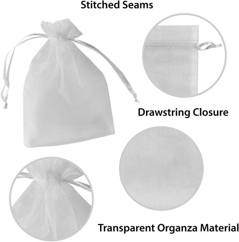 Super Z Outlet 100 Pack Mini Sheer Drawstring Organza Bags, 5x7 Inch Transparent Pouches for Wedding, Party Gifts