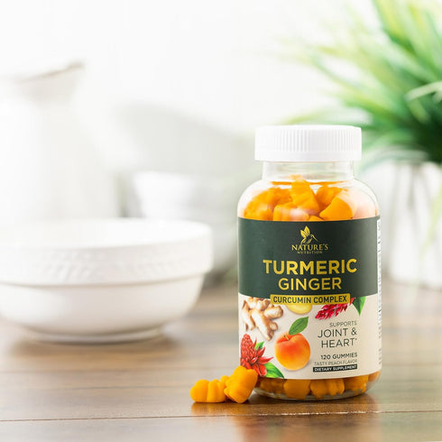 Turmeric Curcumin with Black Pepper Extract & Ginger Gummies - 95% Curcuminoids, Joint Support, Nature's Tumeric