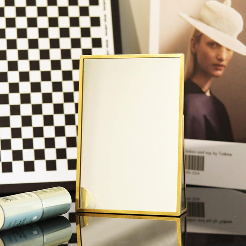 LONGSHENG Gold Vanity Makeup Mirror, Rectangle Table Desk Countertop Mirror for Bathroom Home Decor