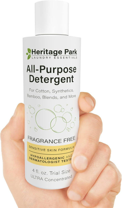 Heritage Park All-Purpose Laundry Detergent, Fragrance Free, pH-Neutral, 4 fl oz Trial Size