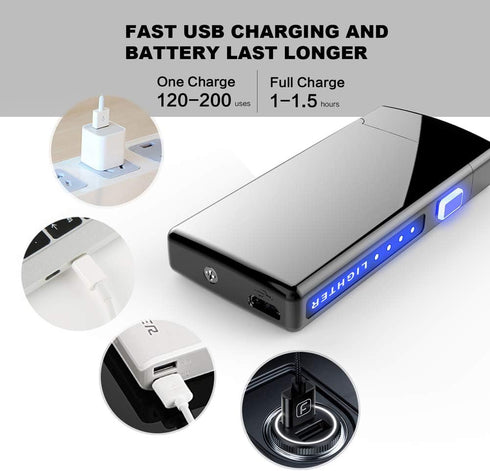 Dual Arc Plasma Lighter with LED Battery Indicator and Box, Rechargeable Windproof Flameless Electric Lighters for