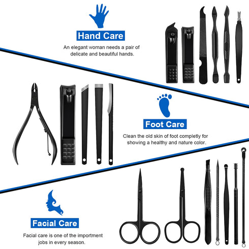 Professional Stainless Steel Nail Clipper Travel & Grooming Kit, 18pcs with Luxurious Case
