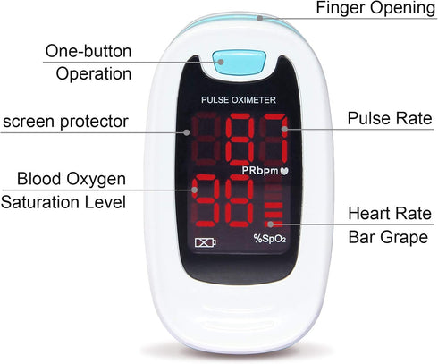 CONTEC CMS50M Fingertip Pulse Oximeter Blood Oxygen Saturation Monitor with Lanyard Blue White Color