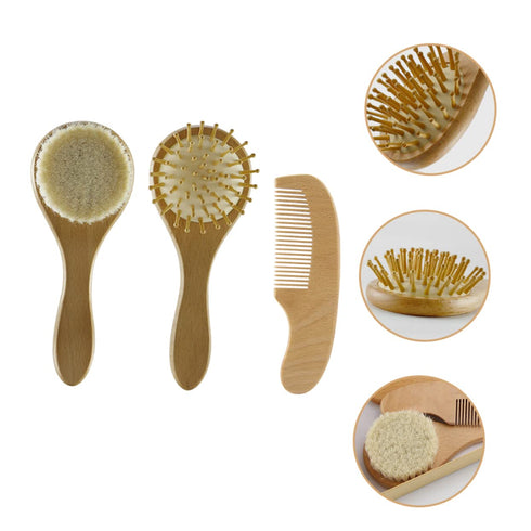 Set BESPORTBLE Newborn Hair Care Brush Wooden Comb and Massager for Toddler Scalp Gentle Brushing Tool for Babies