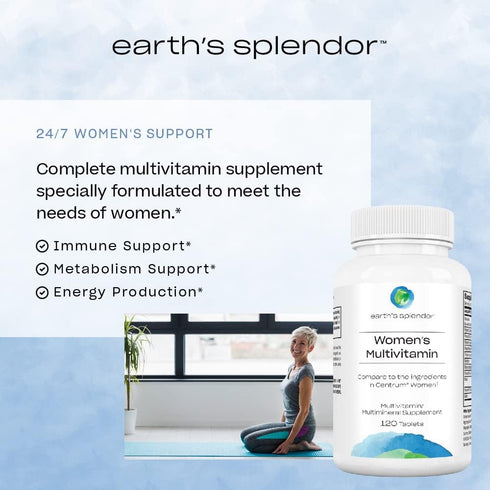 Earth's Splendor Women's Multivitamin, 120 Immune Support Tablets, Overall Wellness Support, Multimineral Supplements,