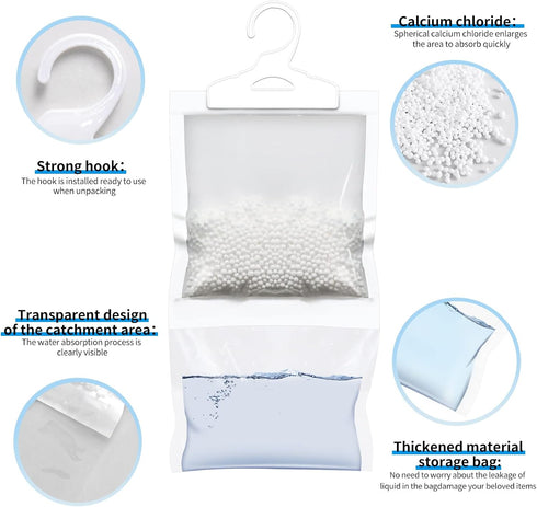 ZSZMFH 12 Pack Moisture Absorber Hanging Bags, Fragrance Free Humidity Packs for Closet Dehumidifier