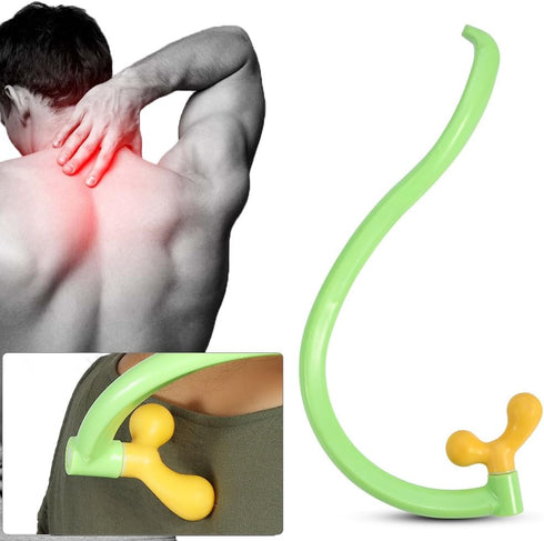 Manual Back Massager with Adjustable Dual Heads Ergonomic Handheld Cane for Neck, Shoulders & Upper Back Pain Relief