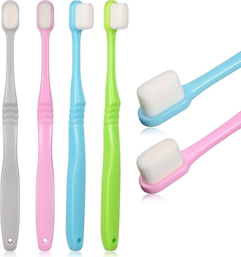 4 Pieces Soft Micro-Nano Manual Toothbrush - Extra Soft Bristles for Fragile Gums, Adult Kid Children (Blue & Pink)