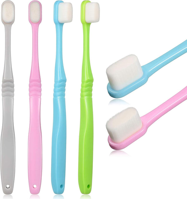 4 Pieces Soft Micro-Nano Manual Toothbrush - Extra Soft Bristles for Fragile Gums, Adult Kid Children (Blue & Pink)