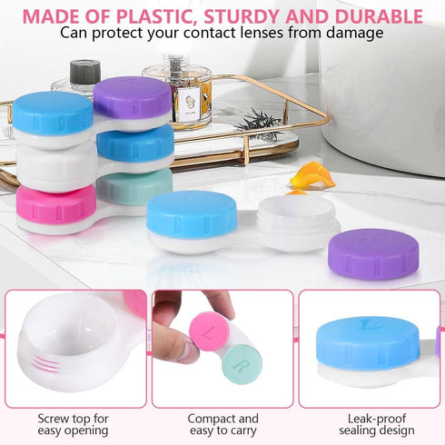 12 Pack Colorful Cute Contact Lens Case Bulk Box - Holder Container Soak Storage Kit in 6 Colors