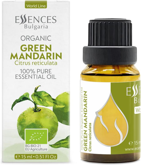 Essences Bulgaria Organic Green Mandarin Essential Oil 0.51 Fl Oz 15ml, 100% Pure Natural for Aromatherapy and Candle