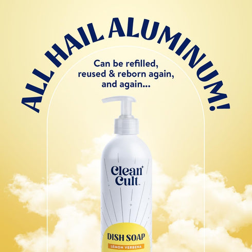 Cleancult Lemon Verbena Liquid Dish Soap, Refillable Aluminum Bottle, 16 oz