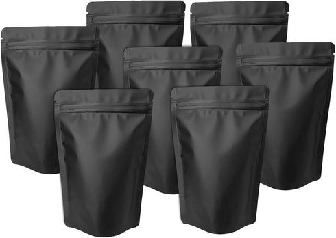 100 Pack Matte Black Mylar Stand Up Bags - 6.3x9.4 Inches Smell Proof Resealable Pouch for Food Storage