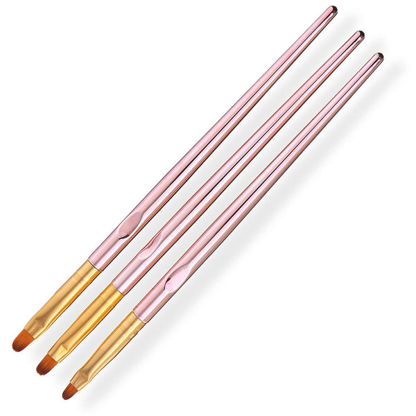 SILPECWEE 3 Pcs Oval Nail Brush Set - Rose Gold Acrylic Nail Art Brushes for Manicure
