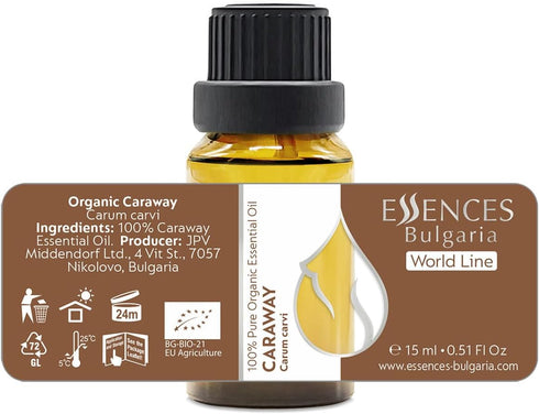 Essences Bulgaria Organic Caraway Essential Oil 0.51 Fl Oz 15ml 100% Pure Natural for Aromatherapy, Massage, Candle