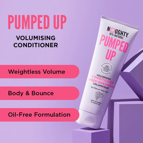 Noughty 97% Natural Pumped Up Volumising Conditioner - Gently Cleanse and Volumise Fine or Limp Hair, 250ml