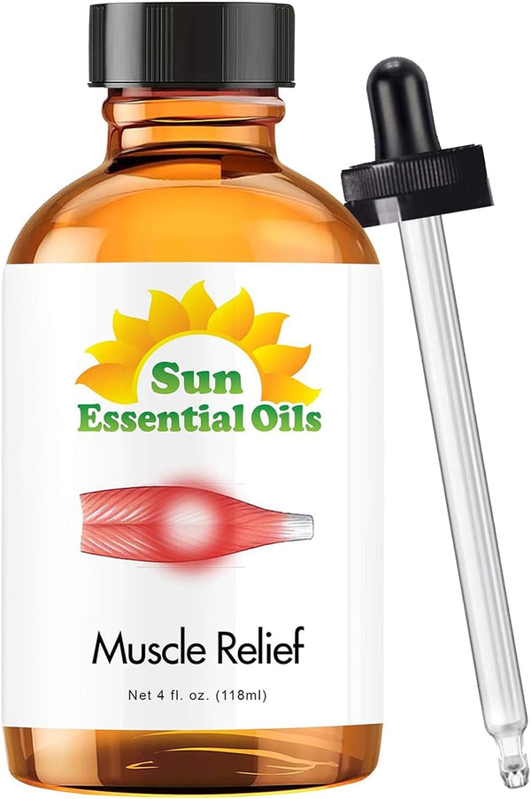 Sun Essential Oils Deep Muscle Relief Blend Oil - Huge 4 Ounce Bottle - Sore Muscle Massage Oil