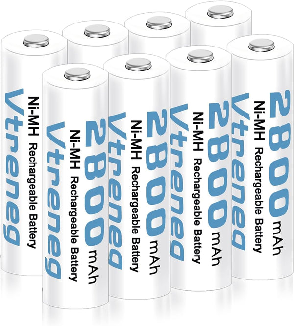 Vtreneg 1.2V Rechargeable AA NiMH Batteries 8 Pack, Long-Lasting 2800mAh Double A Battery,
