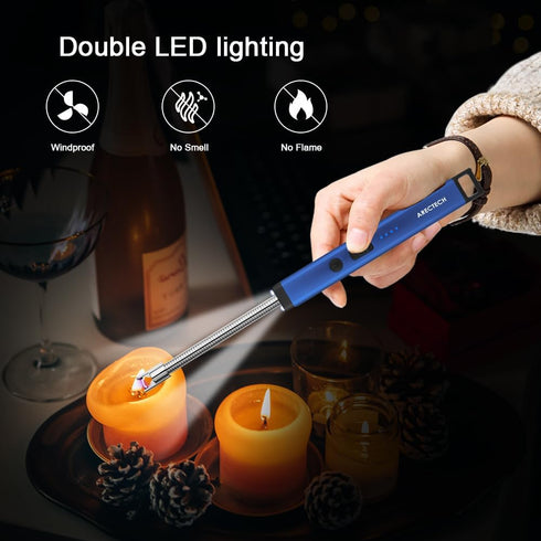 ARECTECH Electric Candle Lighter Rechargeable USB Arc Lighters for Camping Fireworks Christmas Birthday Gifts with LED