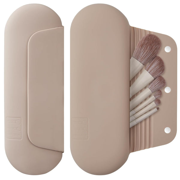 Silicone Makeup Brush Holder Travel Cosmetic Bag, Soft Portable Case with Anti-Fall Out Magnetic Closure