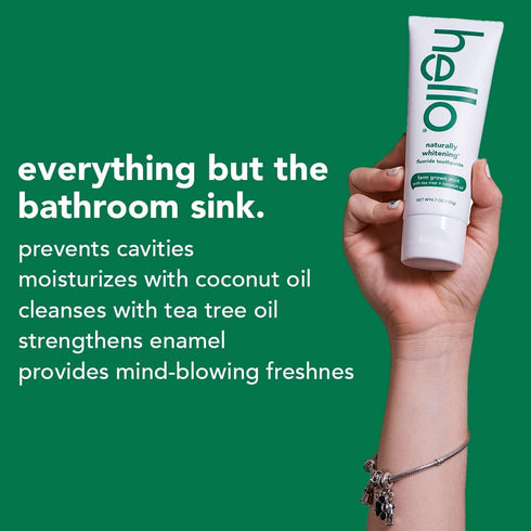 Hello Naturally Whitening Fluoride Toothpaste, Natural Peppermint Flavor and Tea Tree Oil, Peroxide Free, Gluten Free,