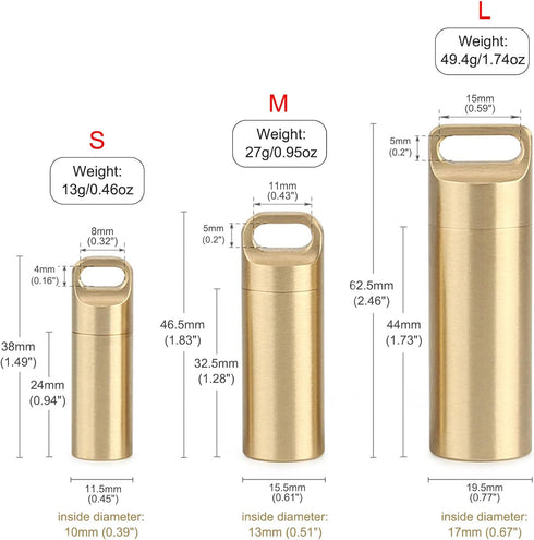 Brass Seals Bottles Keychain, Portable Waterproof Pill Case Key Chain, Mini Canister for Outdoor Camping