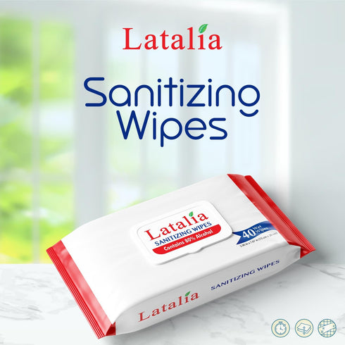Pack 2 80% (40 Counts) Latalia Hand Wipes of | Alcohol Hand Sanitizer Wipes for Hands & Face Moisturizing, Gentle