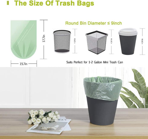 Jaoul Trash Bags 1.2 Gallon, Strong & Unscented Mini Garbage Bags for Kitchen, Bathroom, Office, Green, 80 Counts