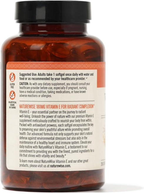NatureWise Vitamin E 400 IU Softgels (180mg DL-Alpha) - Dairy Free, Gluten Free, Soy Free - Antioxidant-Rich Dietary Supplement for Skin, Heart, and Immune Health Support - 200-Day Supply, 200 Count