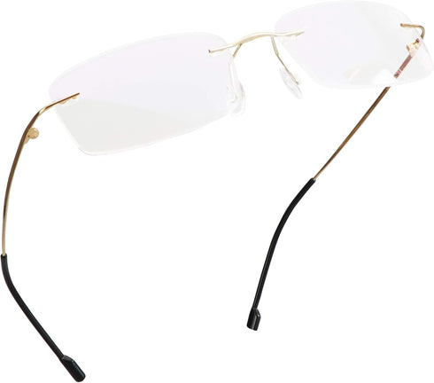 LifeArt Blue Light Blocking Glasses, Rimless Frame Tinted Lens, Stylish for Men and Women (Golden, No Magnification)