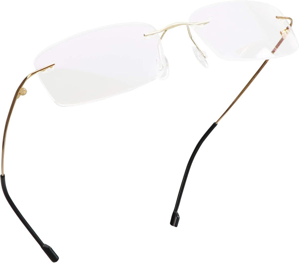 LifeArt Blue Light Blocking Glasses, Rimless Frame Tinted Lens, Stylish for Men and Women (Golden, No Magnification)