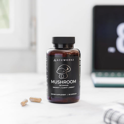 ACEWORKZ 10 Mushroom Complex Supplement - Lion’s Mane, Reishi, Cordyceps & More for Brain Health, Memory & Focus (90