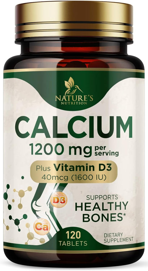 Calcium 1200 mg with Vitamin D3 - 120 Tablets - Supports Bone Strength, Teeth & Immune System