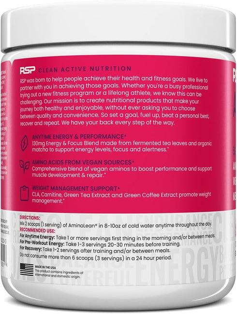 RSP NUTRITION AminoLean Pre Workout Powder, Amino Energy & Weight Management, 30 Serv