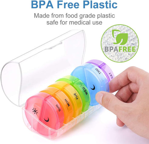 HPEORTONER 2 7 DANYING Large Pill Organizer Times a Day, Weekly Pill Box, AM PM Pill Case, Rainbow Pill Container Day