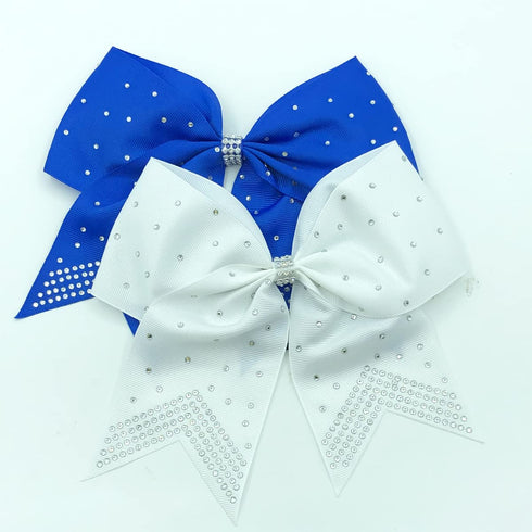 Hipcheer 12PCS Large Cheer Hair Bows for Girls, Hand-made 8" Rhinestones Grosgrain Ribbon Hair Accessories
